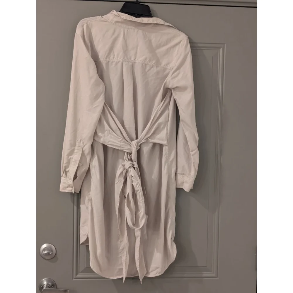 Women's DKNY Beige Long Sleeve Shirt Dress with Tie Waist, Size 4 - Picture 5 of 7